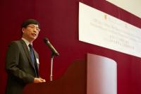 Prof Thomas Au, the chair of the Admissions, Scholarships and Financial Aid Committee, delivering a speech at the Ceremony